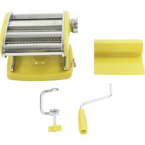 Rouleau à pâtes manuel multifonction petit presse-nouilles en acier inoxydable jaune avec ventouse, machine à nouilles ménagère type aspiration, 2 lames (1/5)