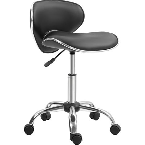 Tabouret roulant réglable 44-56 cm dossier pivotant 360° noir, siège atelier ergonomique. (1/5)