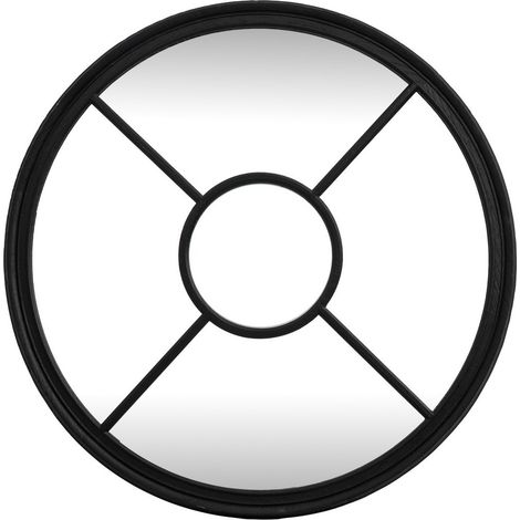 Black Wood Round Window Mirror - Glass - L2 x W100 x H100 cm - Black