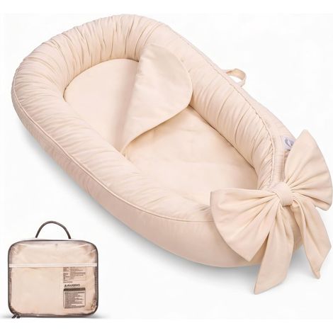 Baby Cot Reducer, 100% Cotton Baby Nest Cocoon Cot for Newborn Infants and Babies, Portable Travel Moses Basket Removable and Washable Blanket (Bowtie)