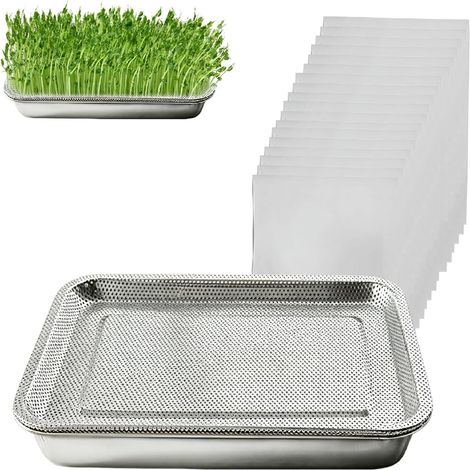 Stainless Steel Seed Germination Kit 2 Pieces 27 x 20 cm with 100 Germination Papers, Sprouted Seed Germination, Microgreens Tray, Watercress Germinator for Home Kitchen (1/5)