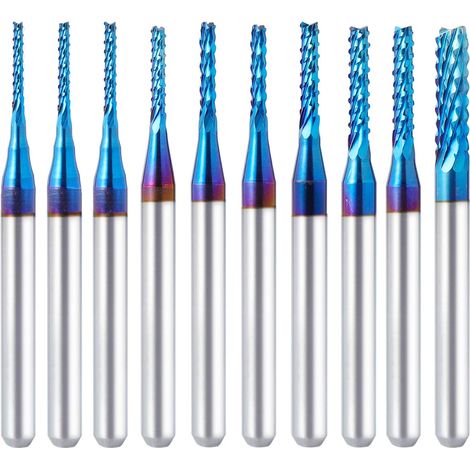 10-teiliges 0,8–3,175 mm CNC-Fräser-Bit-Set mit Nano-Blau-Beschichtung zum Fräsen, Holz, Kunststoff, PCB-Gravur