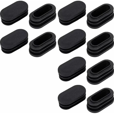 Embouts de tubes ovales en plastique noir antidérapants, protections de sol nervurées pour pieds de chaises, tables, bureaux et meubles (10) (1/3)