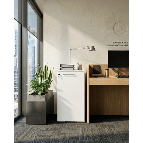 Armadio ufficio Pekino - Mobile archivio 1 anta con serratura - 1 mensola inclusa - L. 45 x H. 83 x P. 42,5 cm – Bianco (1/4)