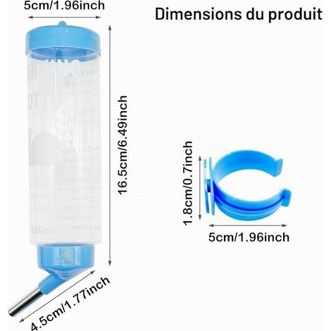 Breuvoir Rongeurs, Distributeur d'eau Suspendu Hamster, Chinchilla, Furet, Petits Animaux, 125ml (1/2)