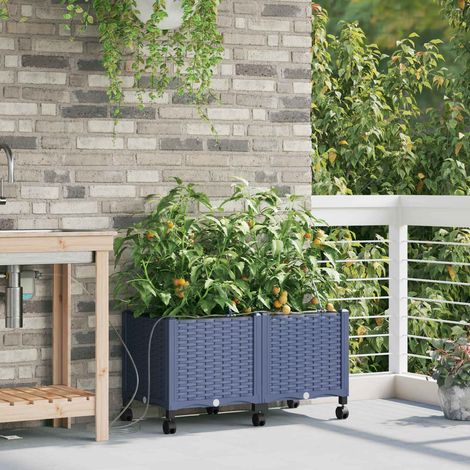 vidaXL Garden Planter with Irrigation&Wheels 2 pcs Grey PP (1/5)