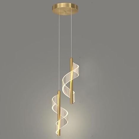 Modern LED Pendant Light, Height Adjustable, Dimmable, Creative Pendant Light for Dining Room, Living Room, Restaurant (Gold, Double Head) (1/5)