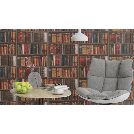 Bookcase Wallpaper Books Library Vintage Antique Shelves Multicoloured Rasch (1/5)
