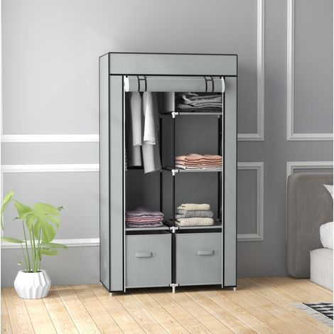 Armario portátil 83x42.5x162.5 cm gris claro de acero con 5 estantes, barra para colgar y funda con cremallera (1/5)