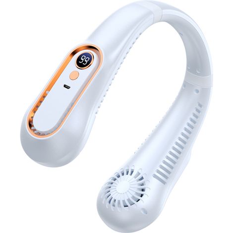 Ventilateur sans pales à fixer autour du cou -- Affichage numérique -- 5 vitesses réglables -- Chargement USB -- Blanc (1/5)