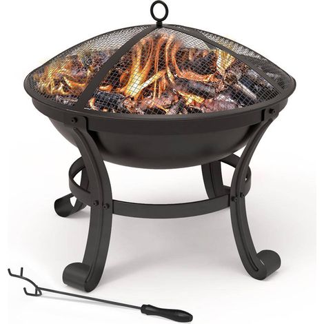 VOUNOT® Feuerschale mit Funkenschutz, Feuerkorb Feuerstelle für Garden Terrasse Heizung, Ø 55 cm, Schwarz