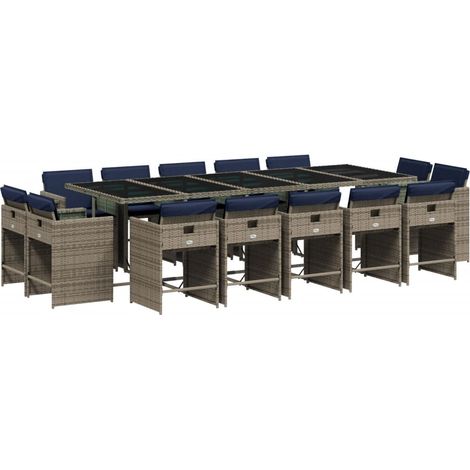 Maison Exclusive - 15-teiliges Garten-Ess-Set mit Kissen, grau, P (1/5)