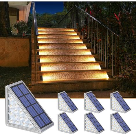 Lot de 6 lampes solaires pour escaliers, escaliers, terrasse, allée, porche, porte d'entrée, trottoir - lumière chaude