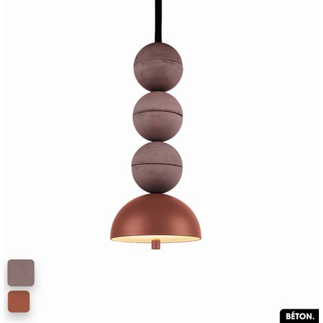 Lampe de suspension en béton - BOSFOR CONCRETE LILAS - TERRE ROUGE 3 BALLES LED 14W (1/2)