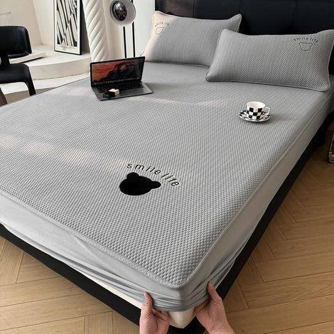 Surmatelas rafraîchissant été, protège-matelas effet frais, drap-housse lavable, évacuation de l’humidité, literie respirante pour lit une place et demi, gris (1/5)