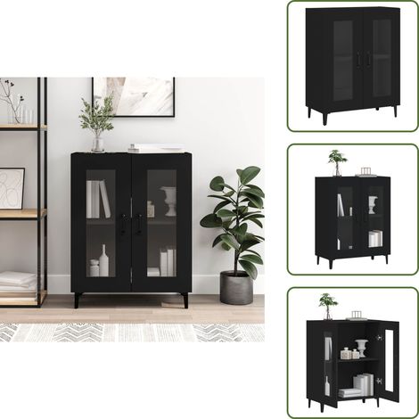 The Living Store Buffet noir 69,5x34x90 cm bois d'ingénierie - Buffet Noir - Meuble De Rangement - Armoire - Commode - Décoration Intérieure (1/5)