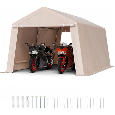 Abri de Jardin, 305x458 cm, Tente de Rangement, avec Double Porte à Fermeture Éclair Enroulable, Abri de Stockage Portable Robuste, Garage Extérieur pour Motos, Vélos, Outils de Jardin, Beige (1/5)