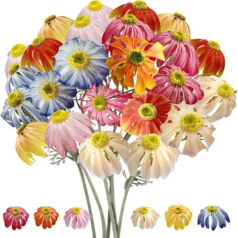 Tournesols Artificiels 75cm à Pétales Retombants - 6 Tiges en Soie Multicolore pour Décoration Intérieur/Extérieur, Jardin Mariage Bureau Cimetière Balcon (Bleu Nuit Inclus) (1/5)