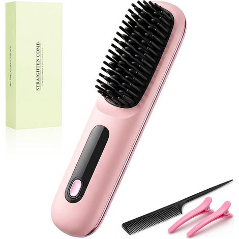 Brosse lissante sans fil avec écran LED, Batterie rechargeable 2000 mAh et design anti-brûlure, Chauffage rapide en céramique pour un lissage parfait, Idéale pour les voyages et le coiffage quotidien (1/5)