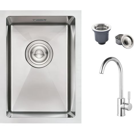 Évier Cuisine 1 Bac 30x40cm, Evier Camping avec Robinet, Argent (1/5)