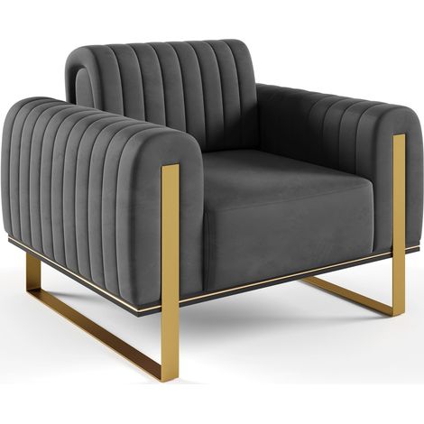 Selsey Parissa - Sessel, Samt Grau goldene Füße, 106 cm (1/5)