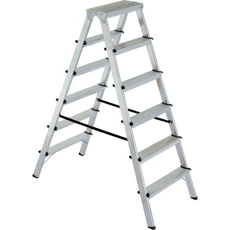 BRB Alu-Doppelleiter, Tragkraft 150 kg, zusammenklappbar (Silber, 6)