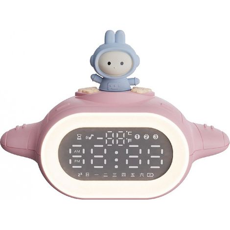 Ce réveil veilleuse de 0,7 W est doté d'un bouton rose et d'une intensité lumineuse réglable en continu, créant ainsi un (1/2)