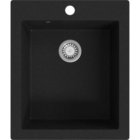 Évier de cuisine encastrable 1 bac profond en granit résistant noir 425 x 500 mm (1/5)