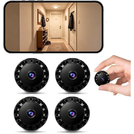 Mini caméra de surveillance WiFi 1080P, intérieur et extérieur, vision nocturne, application smartphone, moniteur bébé et animaux - 4 pièces (1/5)