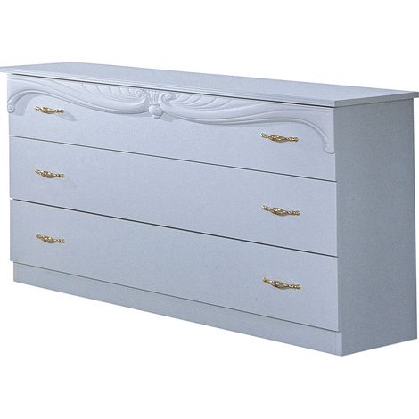 Commode 3 grands tiroirs baroque bois brillant blanc Venize 116cm (1/2)