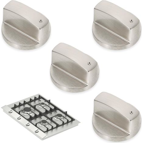 Un ensemble de 4 boutons de commande universels, argentés, de 6 mm, adaptés aux cuisinières à gaz, aux fours et aux plaques de cuisson.