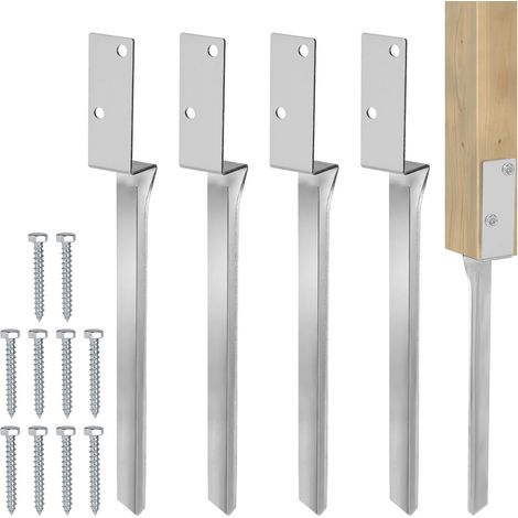 4 x Ancrages au Sol pour Balançoire, Support de Poteau à Enfoncer en Acier Galvanisé 50 cm, L-Forme Bois Ancre pour Balançoire, Trampoline, Cloture Jardin (1/5)