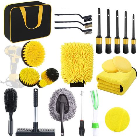 Kit de nettoyage automobile jaune 23 pièces avec sac de rangement