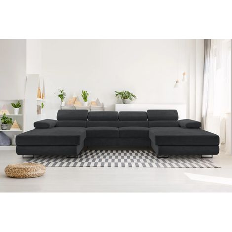 AX LIVING Dunkelgrau Sofa U Form mit Schlaffunktion – Arborio U 352 cm