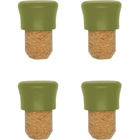 Fackelmann 687074 Set di 4, Tappi per Bottiglia in Sughero, Verde, plastica Biologica, Acciaio Inossidabile, 2,5 x 4 cm