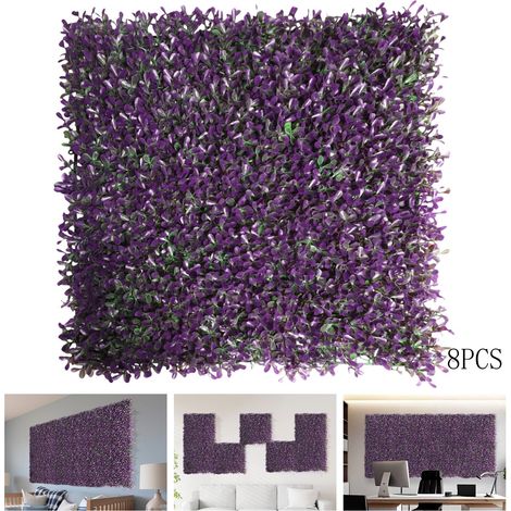 Lot de 8 haies murales artificielles en gazon vert, plantes topiaires violettes indispensables pour la décoration intérieure et extérieure，5050CM (1/5)