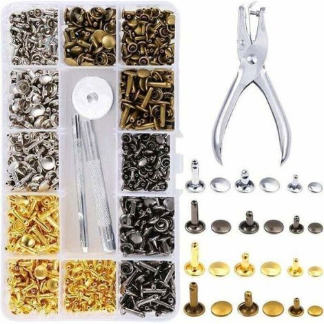 Rivet Cuir - Rivet À Double Tête Tubulaire Métal - Pour Artisanat Cuir Sac Chaussure Portefeuille - 360 Pièces 3 Tailles 4 Couleurs + Perforateur (1/2)