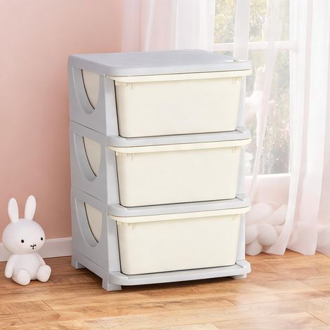 Tour de rangement enfant 3 tiroirs rose PP 37 x 37 x 56,5 cm (1/5)