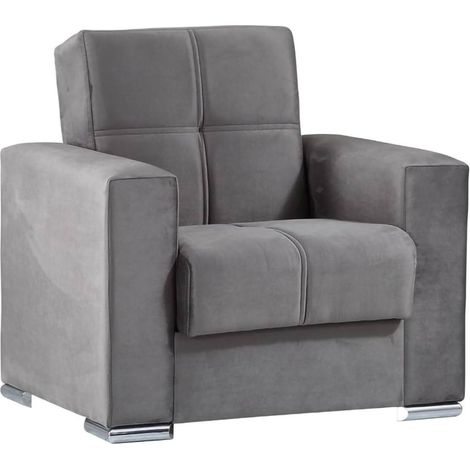 Dmora - Poltrona Bacoli, Poltrona contenitore da salotto trasformabile in letto, Poltroncina relax apertura click-clack, 94x85h91 cm, Grigio