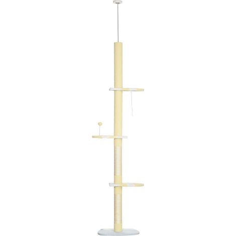 Höhenverstellbarer Kratzbaum, Anti-Rutsch, Sisalseil-Pfosten, 220-260H x 47L x 34W cm, Gelb/Weiß/Blau
