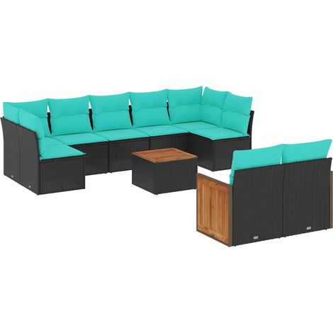 Maison Exclusive - 10-teiliges Gartensofa-Set mit Kissen, schwarz (1/5)