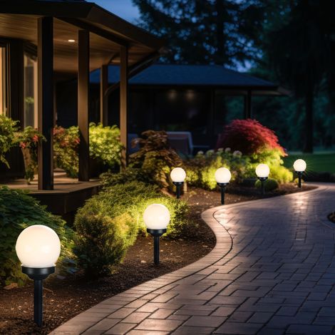 Solarleuchte Kugel Steckleuchte Gartenlampe Kugelleuchte Erdspieß, weiß grau, LED warmweiß, DxH 10x39 cm, 6er Set