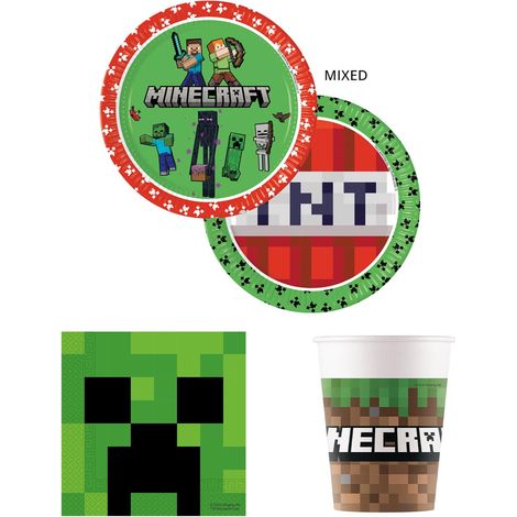Procos - Set da festa Minecraft, set di stoviglie da 52 pezzi per feste di compleanno per bambini e feste a tema, decorazione della tavola (1/4)