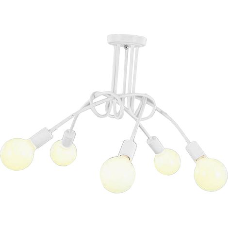 Suspension industrielle fer moderne 5 bras blanche déco vintage facile à poser éclairage plafond salon chambre bureau cuisine (1/4)