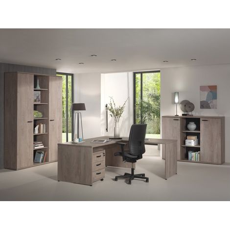 Conjunto de 5 muebles de oficina profesional color roble natural colección YUKON.