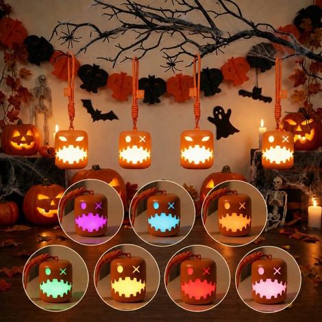 Lot de 2 Citrouilles Lumineuses Halloween LED Lanterne Citrouille Suspendue, Décoration Halloween Intérieur Extérieur, Jardin, Fête (1/5)