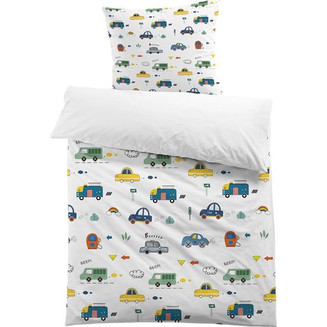 Housse de Couette Voiture 140x200 Enfant Garçon Parure de Lit en Microfibre 1 Personne 3D Imprimé avec Taie d'oreiller 65x65 Cadeau Fête Anniversaire (Voiture02) (1/5)