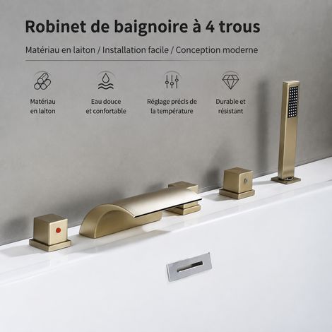 Robinet mélangeur de baignoire cascade 5 pièces or brossé poignées carrées réf 8202 2 kg – Livraison gratuite
