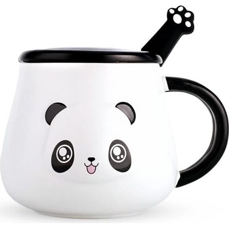 Tasse,400ml Tasse de Panda en Céramique Mug avec Couvercle et Cuillère en Acier Inoxydable pour Lait Thé Cadeau pour Anniversaires (1/4)