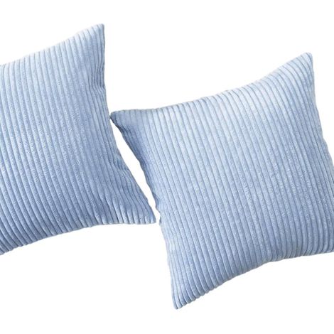 Set mit 2 dekorativen, gestreiften Cord-Lendenkissenbezügen, rechteckig, für Sofa – 45 x 45 cm – Babyblau (1/5)